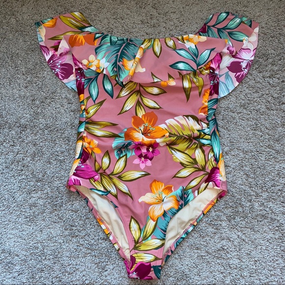 Kona Sol Off Shoulder Flounce 1pc Swimsuit sz Med - Picture 3 of 10